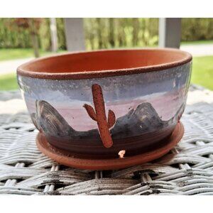 Vintage Gordon Pottery Planter Southwest Hand Crafted With Desert Landscape Desi